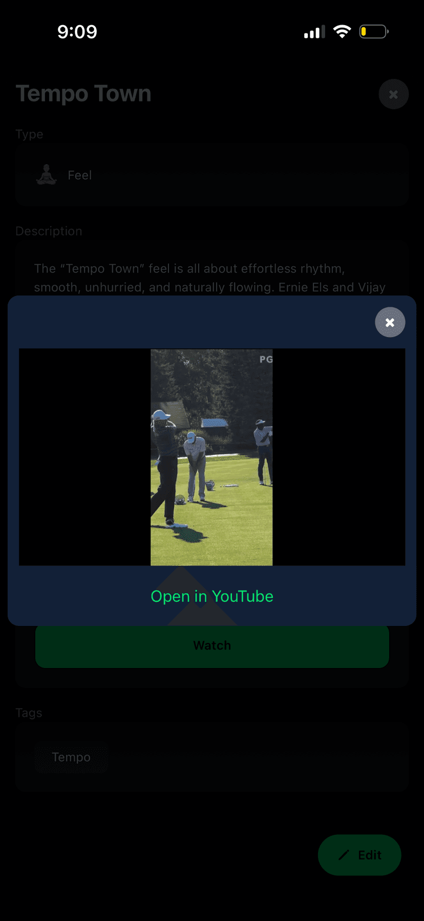 Swing Feels app screen